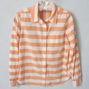 jcp orange ivory striped 100% cotton long sleeve blouse *Sz M*